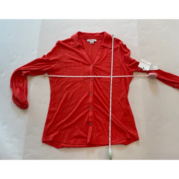 NWT Liz Claiborne Cotton Blend Roll Tab Button Down Shirt in Orange Blaze, M - Picture 9 of 11